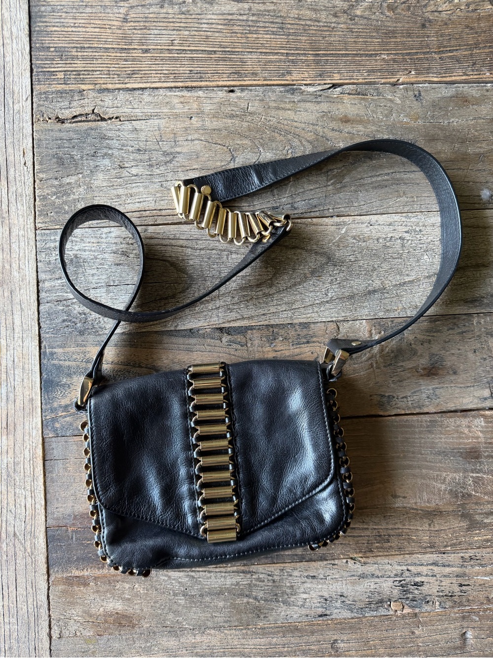 Ted Baker Black Leather Crossbody Bag with Gold Accent